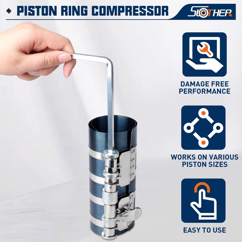 6”Piston Ring Compressor, Adjustable Ratchet Piston Installer Tool Removal Tool