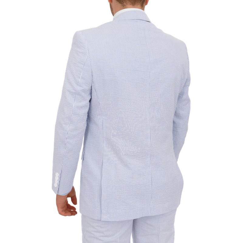Emigre 42L Men's 100% Cotton Blue Striped Seersucker Suit