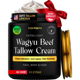 Tallow de ternera no grasa para piel y cabello, 5 onzas de manteca de karit, vitamina E, niacinamida, sarga de carne alimentada con pasto batido para 