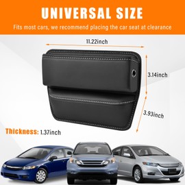 Ziciner Car Seat Gap Organizer, Premium Leather Auto Seat Storage Box, Vehicle Adjustable Front Seat Gap Filler, Car Seat Side Pocket Organizer for Phones, Glasses, Keys, Money, Cards (Black)