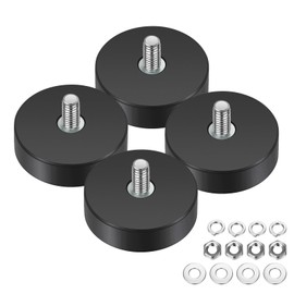 Wukong Rubberised Magnets Diameter 22 mm, Pack of 4 Strong Magnets Non-Slip with M4 Male Thread, Magnets with Thread for Vehicles, Lamps, Attaching Tools
