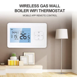 Thermostat, Wi-Fi Smart Thermostat Programmable Thermostat with RF Receiver Tabletop Wall-Mounted Style APP Control Voice Control Compatible with Alexa Google Assistant Gas Boiler Heating Temperature