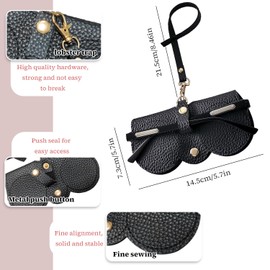 TORMEN Portable Soft Leather Sunglasses Case Glasses Holder Portable with Keychain Hook Lightweight Slim Metal Snap Closure Versatile Eyeglass Pouch for Types(Small Black)