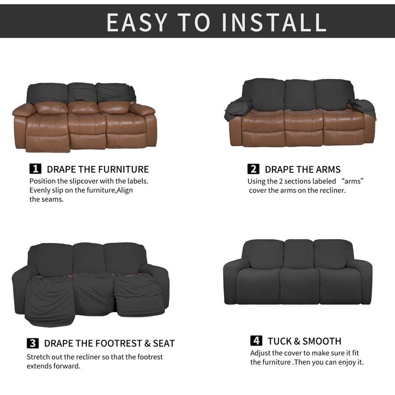 Easy-Going 8 Pieces Microfiber Stretch Sectional Recliner Sofa Slipcover Soft