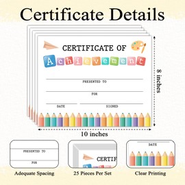 Color Pencil Award Certificates for Kids, 25 Certificate of Achievement Awards for Students, Preschool & Kindergarten Graduation, School Graduation Ceremony -06