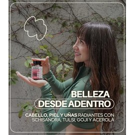 Glow Elixir Vitaminas para el Cabello Mujer Piel y Uñas Antioxidantes Adaptogenos Tulsi Goji Acerola Schisandra Suplementos Alimenticios Capsulas Vega