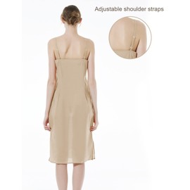 BEAUTELICATE Women V-Neck Long Full Slip 100% Cool Cotton Underdress Underskirt Petticoat Summer Straight Midi Spaghetti Strap Nightdress Nghtie Chemise Nude, XL