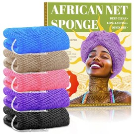 Paquete de 5 esponjas de red africanas auténticas con nudos, esponja exfoliante de red africana para la ducha, exfoliante corporal de nailon elástico,