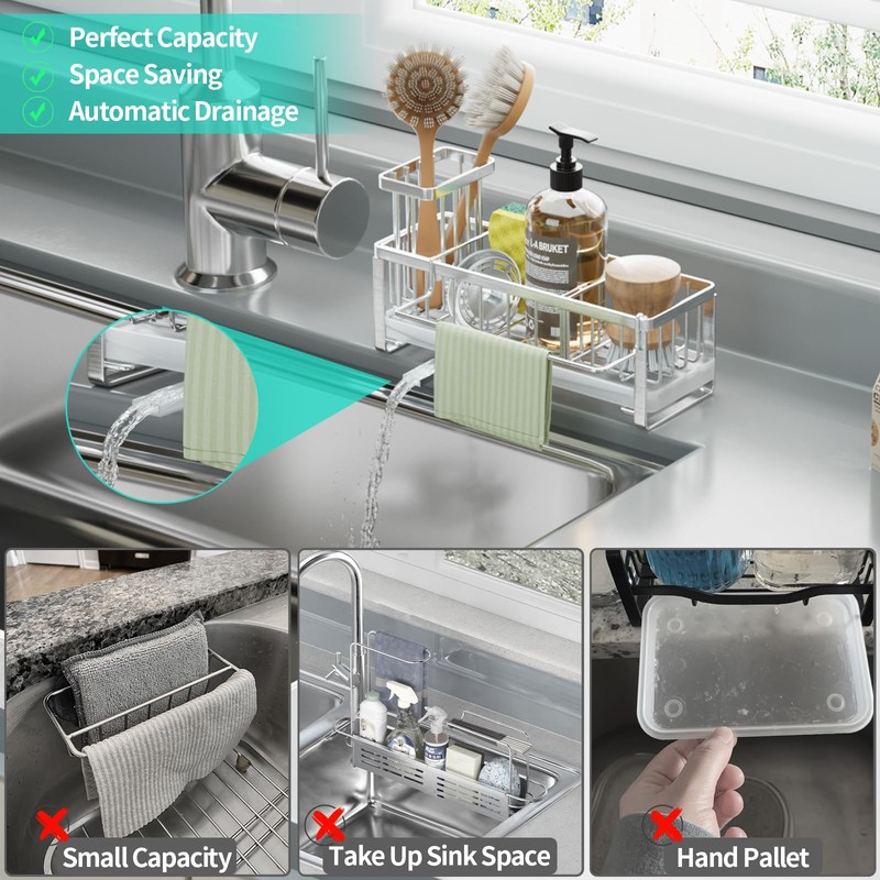 HapiRm Sponge Holder for Kitchen Sink - Self-draining Sink Caddy
