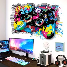decalmile Wall Sticker 3D Gaming Boys Wall Sticker Gaming Room Gamer Poster Controller Children's Room Wall Sticker Teenager's Room Boys Bedroom Playroom Wall Decoration