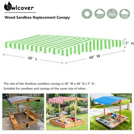 Owlcover Wood Sandbox Replacement Canopy - Green Top Cover for 48x48 Inch Sandboxes w/Foldable Benches Compatible with Same Size Outdoor Sand Boxes (48"W x 48"D x 7"H) - Cover Only