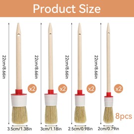 MISIQIMA 8 Stück Borstenpinsel, Pinsel Rund, Wachspinsel, Lackpinsel, 20MM|25MM|30MM|35MM Rundpinsel Set, Naturborstenpinsel für Malerei, Streichen sie die Wände und Möbel
