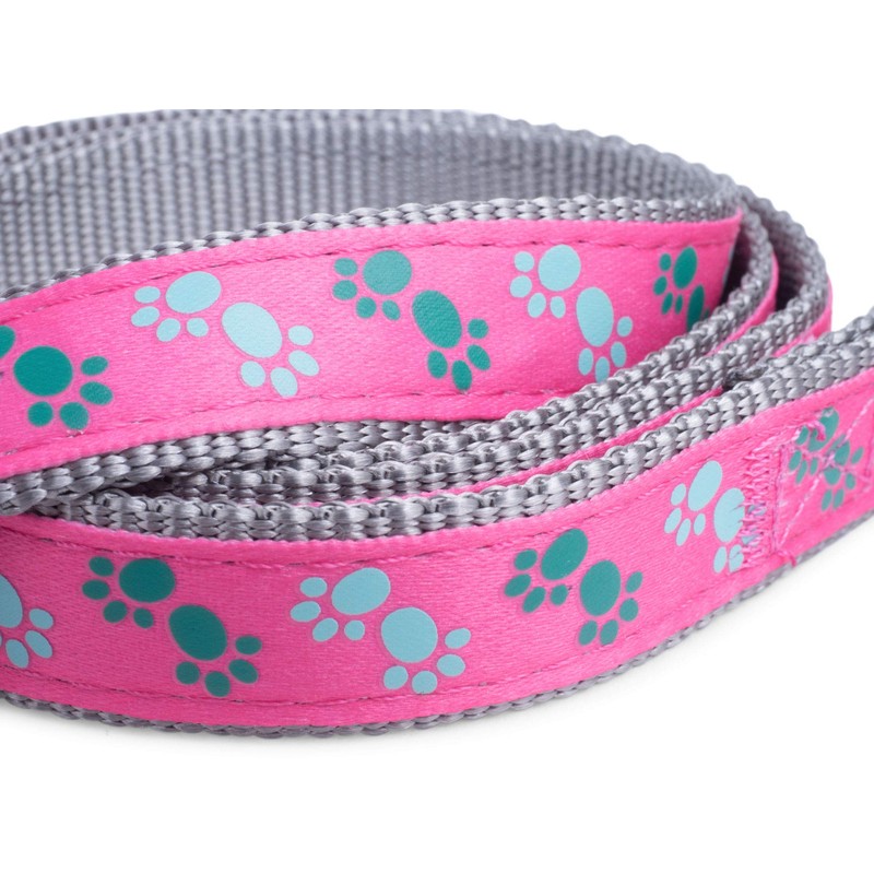 Petface Paws Print Dog Lead, Medium, Cerise/Grey