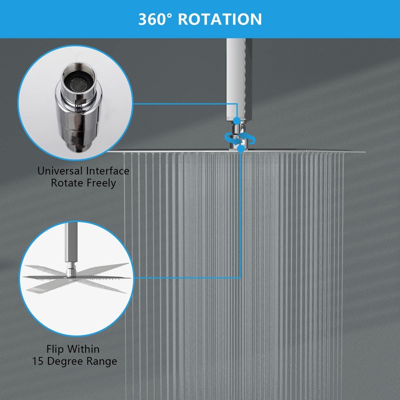 Lordear 16 Inch Rainfall Shower Head Solid Square Ultra Thin