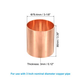 PATIKIL 3" Copper Coupling Fittings with Sweat Ends, Straight Copper Pipe Fitting Coupler without Stop Solder Connection Welding Joint Connector for HVAC Air Conditioning Plumbing
