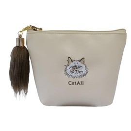 Cat All Ship Shape Face Embroidery Pouch, white (off-white)