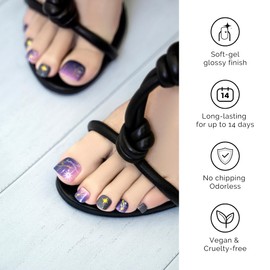 Semi Cured Gel Nail Strips Toes - NAILOG 32 Pcs Cosmos Stars Gel Toe Nail Stickers Extra Long Pedicure Nail Strips with Glossy Gel Finishing for Summer Blue, Constellation