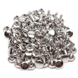 100 Pcs Leather Rivets, 6mm x 10mm Double Cap Rivets Metal Studs for Clothes Shoes Handbag Belts Crafts, Silver