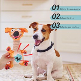 SUPVOX Puppy Chew Toy Cartoon Shaped Stuffed Toy for Pet Dog, Durable Plush Squeaky Toy for Puppies, Small Dogs, Cats, Orange, 11x6.7x3.5 Inches