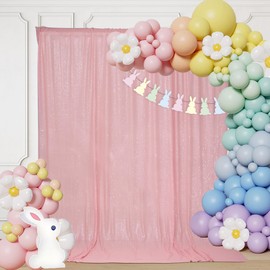 PartyDelight Sequin Backdrop Wedding Curtain Special Events, Party, Pink, 6FTx6FT