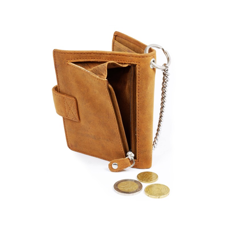 EUROROUTIER ® Biker Wallet Motorcyclist Genuine Leather Brown with Chain,
