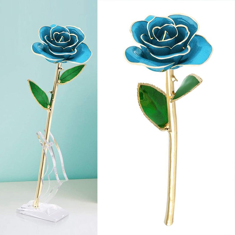 24k Gold Dipped Real Blue Rose 11-12 Inches Long with