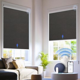 Hapadif Motorized Blinds with Remote,Blackout Cordless Roller Shades for Windows,Smart Automatic Blinds Compatible with Alexa & Google Assistant,Black,35" W x 72" H