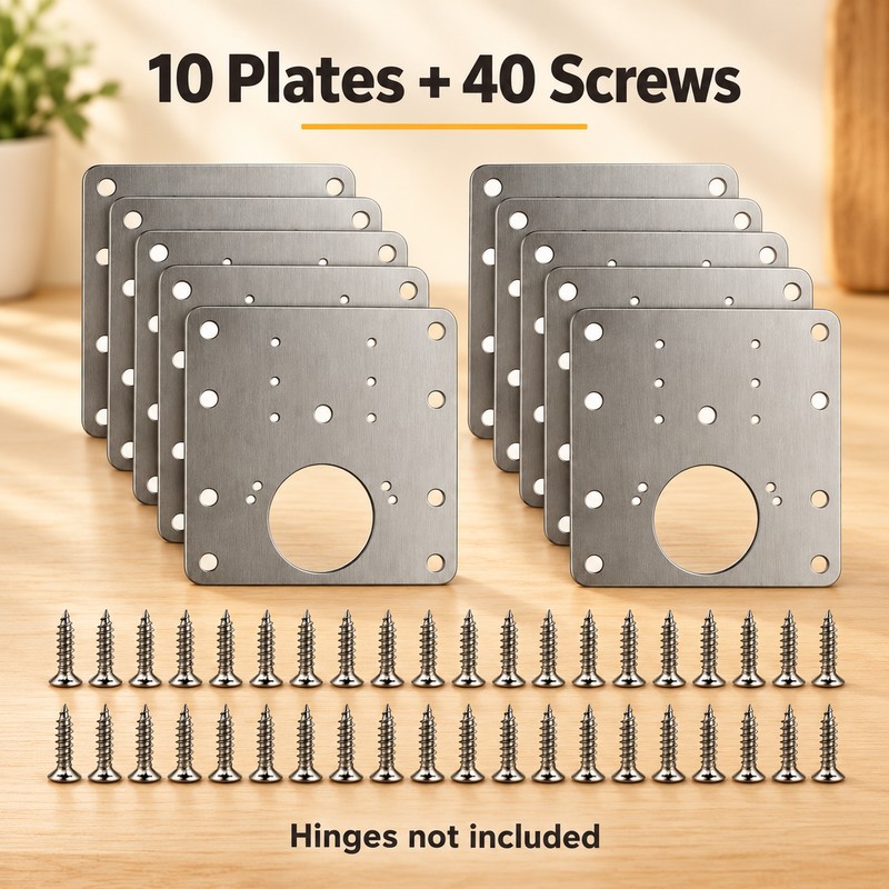Cabinet Hinge Repair Plate Kit – 10 Set Stainless Steel