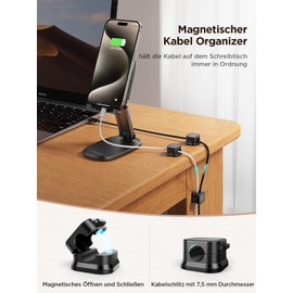 JOYROOM 6 Stück Kabelhalter Kabelclips Verstellbare Kabel Organizer Magnetische Kabelmanagement Selbstklebend Kabelhalter für Schreibtisch, Nachttisch, Ladekabeln, HDMI, USB, Audiokabel, Schwarz