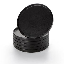 Nucookery Ceramic Dessert Plates Set of 6, Round Salad Plates, 8 Inch Dinner Plates for Kitchen, Microwave, Oven, and Dishwasher Safe, Scratch Resistant - Matte Black
