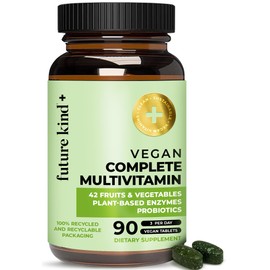 Future Kind Vegan Multivitamins Complete - 42-in-1 Vegan Multivitamins for Women & Men with Enzymes, B12, Zinc, & Probiotics for Digestion (90 tabs in Recycled Bottle)