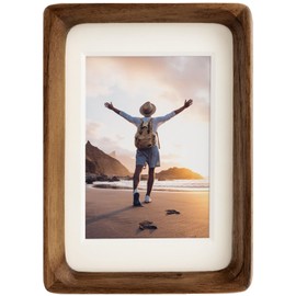 MeowWoof Natural Wood Photo Frames, Tabletop Picture Frame Display with Mat, Rustic Style Picture Frame Wall Hanging for Home & Office Decor