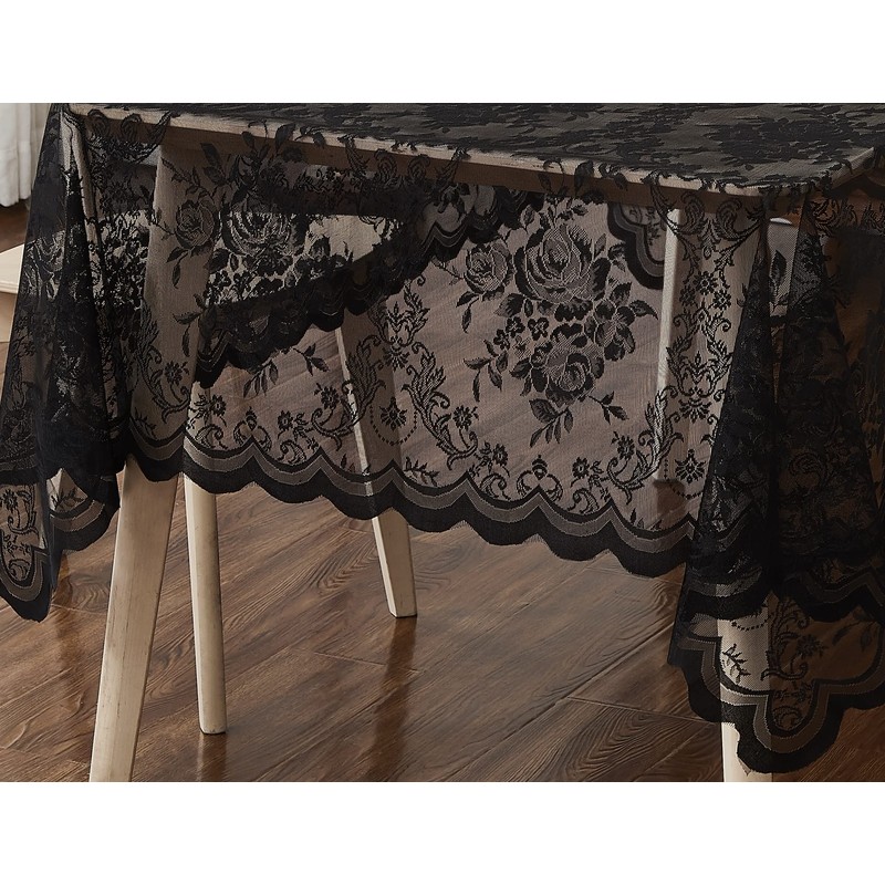 Warm Home Designs 60 x 84 Lace Tablecloth. Black Rectangle