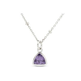 AFFY 6MM Trillion Shape Simulated Alexandrite Bezel-Set Dainty Solitaire Pendant Necklace 14k White Gold Plated 925 Sterling Silver with 16"+2" Beaded Chain