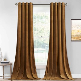 StangH Gold Brown Velvet Curtains 84 inches Long for Living Room, Thermal Insulated Light Blocking Room Divider Curtains Privacy Protect Window Covering for Bedroom, W52 x L84, 2 Panels