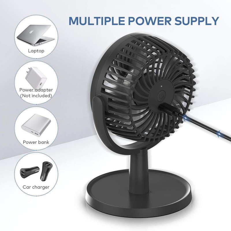 Mini Desk Fan, USB Powered Desktop Fan with 4 Speeds,