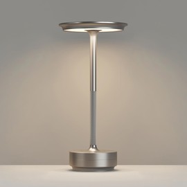 FDIDC Rechargeable Cordless Table Lamps, 5000mAh Portable LED Table Light, 3 Color Stepless Dimming Battery Powered Metal Table Lamp for Outdoor Patio/Bedroom/Restaurant.(Silver)