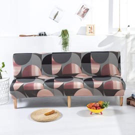 GULI Premium Polyester Futon Covers, Full Size Stretch Armless Sofa Slipcovers Without Armrests,Machine Washable Folding Couch Cover Furniture Protector Cover(Pink Round)