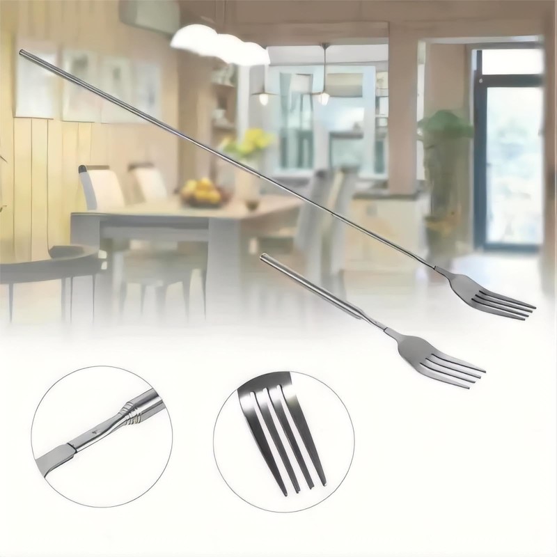 Extendable Fork Long Telescopic Fork with Extendable Handle Stainless Steel