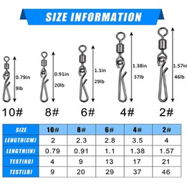 Fishing Swivels Snaps Rolling Barrel Swivels with Fast Clips Fishing Snaps High Strength Speed Clips Connector Freshwater Saltwater Snaps Swivels Fishing Tackle(10#-50PCS)