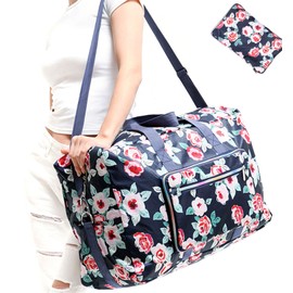 Large Foldable Travel Duffel Bag, Sports Tote Gym Bag For Women with Trolley Sleeve Weekender Overnight Carry On Checked Luggage Bag Hospital Bag Tote Shoulder Handbag Bag (flower rose)