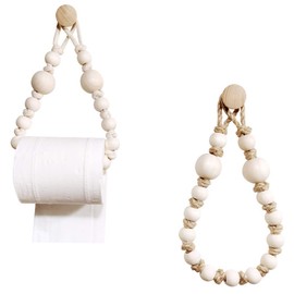 Ykendz Wooden Beads Toilet Paper Holder, Toilet Paper Holder, Towel Roll Holder Tissue Hanger for Home Bathroom Toilet Paper Stand Wall Decor Decorations 2 Pieces