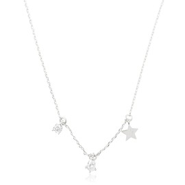 RIAH FASHION Dainty Station Charm Necklace - Lucky Pendant Delicate Chain Circle, Star, Moon, Cross, Valentine's, Mother's Day Gift (Charm Star Rhinestone - Silver Crystal)