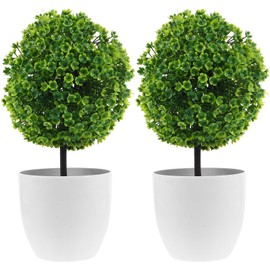 SEWACC 2pcs Potted Artificial Topiary Ball Fake Potted Plant Ball Shape Faux Topiary Plant with Planter Decorative Bonsai Plastic Topiary Ball Simulated Plant