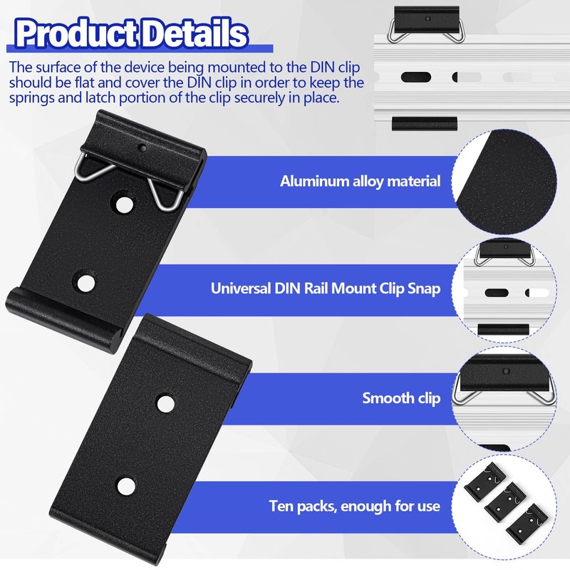 Hicarer 10 Pcs Din Rail Mount Clip 1.08 Inches Width