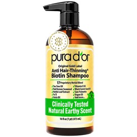 PURA DOR Original Gold Label Anti-Thinning Shampoo Clinically Tested, Infused with Argan Oil, Biotin  Natural Ingredients, Sulfate Free, All Hair...  