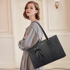 LOVEVOOK Laptop Tote Bag for Women 15.6 Inch Waterproof Leather Computer Bags for Business Office Work Briefcase,Black 2024