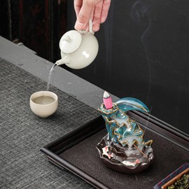 Zayookey Ceramic Backflow Incense Burner Moon Incense Holder with Incense Stick and Backflow Incense Cones Incense Fountain for Home Decor Aromatherapy Spa Office Yoga (A)