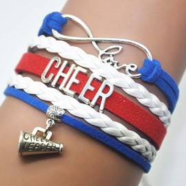 HHHbeauty Cheer Bracelet Infinity Love Cheerleading Charm Bracelet for Women, Men, Cheerleaders, Party, Celebration, Sports Fans (Royal Blue White and Red)