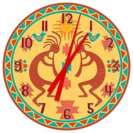 Decorative Concepts South Western Kokopelli Themed 18" Diameter Aluminum Metal Round Wall Clock